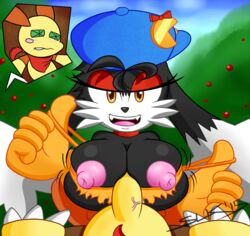 2015 big_breasts bra breasts canine clothing color feline female huge_breasts klonoa klonoa_(series) male mammal nipples paizuri penis popka puffy_nipples rule_63 sex slickehedge tight_clothing underwear video_games