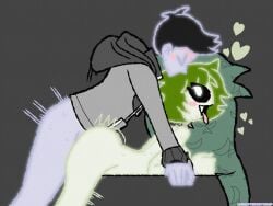 1boy 1girls 2d ahe_gao anal ass bent_over_table big_ass bigger_female black_hair bracelet breasts collar doggy_style dullahan eyes_half_open eyes_visible_through_hair fangs fucked_senseless geist_(nichtgeist) ghost ghost_girl ghost_tail gray_sweater green_hair green_hearts green_skin happy happy_sex heart leaves leaves_in_hair long_hair looking_at_partner looking_back looking_pleasured male/female male_penetrating_female motion_lines mouthless nichtgeist oc original_character revie_(nichtgeist) sex sex_from_behind short_hair small_dom_big_sub smaller_male spiked_bracelet spiked_collar straight sweat sweater table tongue tongue_out wooden_floor