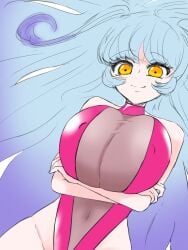 1girls bare_shoulders breasts closed_mouth erect_nipples_under_clothes female female_only huge_breasts leotard library_of_ruina lobotomy_corporation long_hair looking_at_viewer nipple_bulge one-piece_swimsuit pink_swimsuit project_moon queen_of_hatred smile sole_female solo swimsuit ten_oekaki tied_hair twintails very_long_hair yellow_eyes