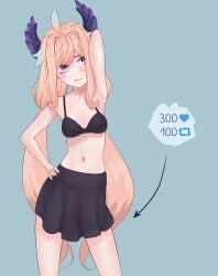 armpit_fetish armpits blonde_hair bra enna_alouette hair_wings half_naked light_skin nijisanji nijisanji_en oznel partially_clothed purple_eyes raised_arm showing_armpits skirt tagme virtual_youtuber wings