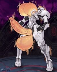 1futa armor balls breasts clothed clothing energy erection futa_only futanari gigantic_breasts gigantic_penis huge_breasts huge_cock humanoid humanoid_penis light_suit metroid mostly_clothed penis samus_aran snao solo standing suit tagme thick_thighs wide_hips