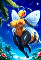 ai_generated antennae_(anatomy) anthro anthro_only anthrofied beedrill big_breasts blue_sky breasts breasts_bigger_than_head busty completely_nude completely_nude_female curvaceous curvy curvy_body curvy_female curvy_figure deep_navel eyelashes female female_anthro female_focus female_only flower flying full-length_portrait full_moon furry furry_female furry_only generation_1_pokemon hips hips_wider_than_shoulders huge_breasts insect_wings javvy lake lakeside large_breasts meteor_shower moon navel night night_sky nintendo nipples nude nude_female nudity oiled oiled_body oiled_skin palm_tree pokémon_(species) pokemon pokemon_(species) pokemorph pussy red_eyes red_sclera shiny_skin stable_diffusion star thick_thighs thighs tropical voluptuous voluptuous_female wide_hips wings yellow_body