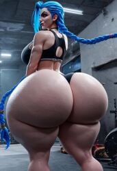 ai_generated alternate_ass_size big_ass big_breasts blue_hair gym gym_uniform huge_ass hyper_ass jinx_(league_of_legends) league_of_legends niduscharger thick_thighs white_skin wide_hips