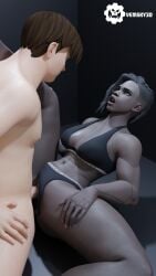 3d bleached bleached_clothing blizzard_entertainment dark-skinned_female orgasm overwatch overwatch_2 pale-skinned_male sojourn_(overwatch) vemsky3d