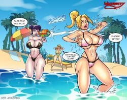 3d beach blonde_hair busty eva_(naughtycomix) female female_focus female_only goth goth_girl hourglass_figure jacogram lauren_(naughtycomix) lilly_(naughtycomix) naughtycomix sisters tagme wide_hips