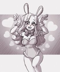 bow bunny_ears bunnysuit cute grayscale happy leotard princess_(slay_the_princess) slay_the_princess smile strapless the_damsel_(slay_the_princess) wwwjam