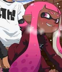 anthro ass cephalopod cephalopod_humanoid dark_skin duo female from_behind happy_sex humanoid inkling inkling_boy inkling_girl john_(splatoon) laura_(splatoon) looking_back male male/female marine mask mask_(marking) nintendo pink_eyes pink_hair pointy_ears sex splatoon squid straight tentacle tentacle_hair tomu_(tomubobu) video_games