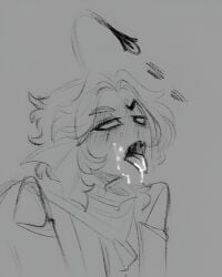 2d 3_eyes :3 anglerfish anglerfish_humanoid blush cum cum_on_face cum_on_tongue doodle ear_fins im_surprised_no_one_uploaded_this_yet jabot lure_(anatomy) monochrome pressure_(roblox) scarf sebastian_solace simple_shading sinsfromthedeep sketch