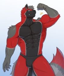 buff defective_(character) furry gay red_fur thong wolf