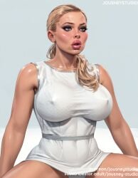 ai_generated blonde_hair blue_eyes blush breasts chloe_(detroit:_become_human) clothing detroit:_become_human dress female female female_only jousneystudio large_breasts lips lipstick long_hair looking_at_viewer makeup original ponytail see-through sitting sleeveless solo spread_legs thighs tied_hair underwear