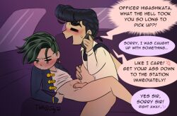 2boys anal anal_penetration anal_sex blush bottomless car car_sex diamond_is_unbreakable earring flaccid_while_penetrated gay gay_anal gay_sex green_hair jojo's_bizarre_adventure josuke_higashikata male male_only necktie_on_shoulder open_jacket phone phone_call pierced_ear pompadour retracted_foreskin rohan_kishibe t-shirt thrusting_into_ass yaoi