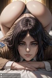 ai_generated ass_up attack_on_titan big_ass black_hair face_down_ass_up female female_focus female_only green_eyes looking_at_viewer pieck_finger stable_diffusion thong wide_hips winterzone