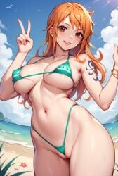 ai_generated anime_character anime_girl anime_style bikini micro_bikini nami nami_(one_piece) one_piece puffy_pussy robotkesh seductive waifu