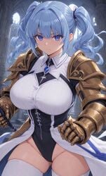 ai_generated big_breasts big_thighs blue_hair enemy kaifuku_jutsushi_no_yarinaoshi redo_of_healer sexy_outfit spear_hero_(kaifuku)