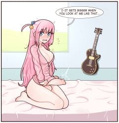 1futa balls bed big_penis blue_eyes blush bocchi_the_rock! bottomless breasts cleavage clothed clothing dialogue embarrassed english_text erection futa_only futanari gotou_hitori guitar huge_breasts huge_cock human kneeling light-skinned_futanari light_skin long_hair no_men partially_clothed penis pink_hair red7cat smooth_balls smooth_penis solo tagme text window