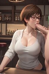 3d ai_generated blowjob caked_up capcom curvy eteeming fellatio glasses rebecca_chambers resident_evil short_hair