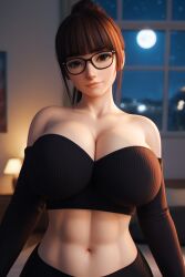 1girls 3d 3d_(artwork) ai_generated big_breasts brown_hair brown_hair busty cleavage glasses large_breasts madz(oc) ponytail radnsad solo solo_female solo_focus