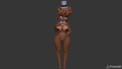 1girls female_only five_nights_at_freddy's freddy_(fnaf) fredina's_nightclub fredina_(cally3d) frenni_fazclaire nude_female prisma3d pussy scottgames shy solo tiktokviva_republic touching_breast