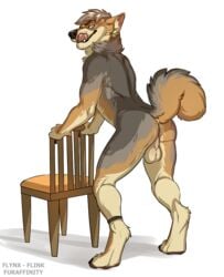 1boy 2015 anthro anus ass balls canine coyote flynx-flink fur male male_only mammal smile solo sorriz