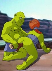 1girls 2d 2d_(artwork) all_fours anal_sex breasts canon_couple dreamworks duo female green-skinned_female green_skin humanoid male ogre ogress_fiona penetration princess princess_fiona princess_fiona_(ogre) pussy shrek shrek_(series) shrek_2 unknown_artist vagina wood