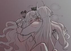 1boy 1girls angel angel_girl back black_and_white blush closed_eyes demon demon_boy demon_horns funamusea horns licorice_(funamusea) long_hair orgasm_face saljerjelly scratches sex silhouette_(funamusea) steam straight white_hair