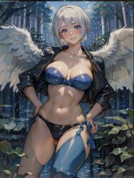 1girls ai_generated angel angel_(kof) angel_wings big_breasts blue_eyes busty cute_face enjidifussion female king_of_fighters light-skinned_female light_skin nature outdoors outside pale-skinned_female pale_skin panties short_hair thick thick_thighs thighs voluptuous voluptuous_female wet white_hair wide_hips wings