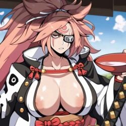 1girls artist_request asian asian_female baiken guilty_gear japanese_clothes long_hair looking_at_viewer sole_female solo tagme