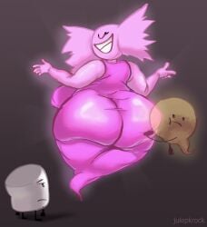 background_character background_characters big_ass big_breasts bow_(ii) chubby chubby_female displeased dough_(ii) dress fat_ass ghost ghost_girl gijinka gijinkafied glowing huge_ass huge_breasts humanization humanized inanimate_insanity inanimate_object julepkrock marshmallow_(ii) object_show object_shows pink_body pink_dress tight_clothing tight_dress touching_ass translucent transparent_body