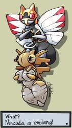 anthro bug bug_type bugs chabble cicada_(animal) covering_breasts evolve evolving ninjask pokemon pokemon_(species) red_eyes shedinja wings