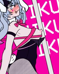 1girls amematoi blush bowtie breasts bunny_ears bunnysuit female female_only fishnets hatsune_miku nipples perky_breasts pink_background rabbit_hole_(deco*27/caststation) rabbit_hole_(vocaloid) ribbon ribbons sticking_out_tongue stripper_pole tagme tits_out tounge_out vocaloid