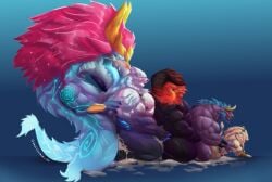 alistar anthro aurelion_sol fivesome hi_res league_of_legends male male/male ornn rengar riot_games tencent volibear whit3salmon_23