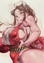 breasts fatal_fury female huge_breasts mai_shiranui pubic_hair shiwasu11 snk the_king_of_fighters