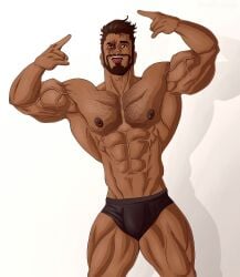 balls bara beard bulge facial_hair flaccid jondessins male male_only michael_(jondessins) muscles muscular penis solo solo_male underwear underwear_only