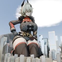 3d caesar_king caesar_king_(zenless_zone_zero) city decodec giant giantess large_breasts large_thighs macro micro size_fetish zenless_zone_zero