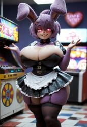 ai_generated anthro anthro_only bonfie bonfie_(cryptia) bonfie_(cryptiacurves) bunny_girl cleavage fazclaire's_nightclub female female_only five_nights_at_freddy's furry huge_ass huge_breasts large_breasts maid maid_outfit pink_eyes pseudoai purple_fur purple_hair rabbit rabbit_ears realism solo solo_female stable_diffusion thick_thighs thighhighs wide_hips