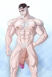 1boy balls bara big_balls big_penis chest_hair erian_(jondessins) facial_hair flaccid huge_cock jondessins male male_only muscles muscular nude penis solo solo_male