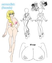 2girls ahoge big_breasts black_hair blue_eyes cavendish cavendish_(female) embarrassed footwear genderswap_(mtf) hug huge_breasts huge_thighs long_hair monochrome navel one_piece ponytail rule_63 sgbgdjvo_r_18 smile sweater text thighs trafalgar_law trafalgar_law_(female) white_background wink yellow_hair