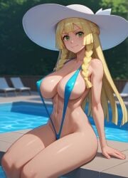 1girls ai_generated big_breasts female game_freak lillie_(pokemon) nintendo pokemon pokemon_sm sling_bikini slingshot_swimsuit solo xvqa