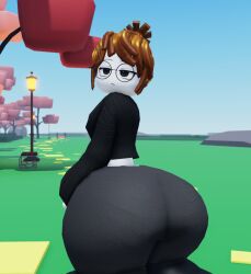 acorn_hair ass_focus black_legwear deviantart_link dumptruck_ass giant_ass glasses gyatt holy_fuck_i'm_cumming hot_as_fuck huge_ass not_caring roblox roblox_background robloxian trippinguy