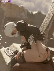 ass buttjob cum cum_on_ass cum_on_body dark-skinned_male exposed_breasts interracial light-skinned_female nier nier:_automata sarahh03 yorha_2b