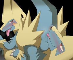 2017 69_position ambiguous_gender anal anus ass balls black_background blue_fur blush butt_sniffing canine duo feral feral_on_feral fur half-closed_eyes hatzu licking male male/ambiguous mammal manectric nintendo nose_to_anus open_mouth oral pokemon red_eyes rimming saliva sex simple_background smile straddling teeth tongue tongue_out video_games winick-lim yellow_fur