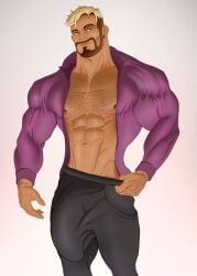 1boy balls bara beard big_balls big_bulge big_penis body_hair bulge facial_hair flaccid huge_cock jael_(jondessins) jondessins male male_only muscles muscular penis solo solo_male