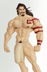 balls bara big_balls big_penis bulge facial_hair flaccid huge_cock jondessins loincloth male male_only muscles muscular penis solo solo_male zao_(jondessins)