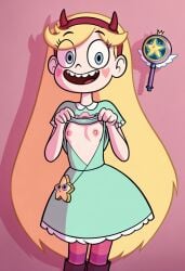 1girls ai_generated blonde_hair boobs_out cosmicvitery female star_butterfly star_vs_the_forces_of_evil