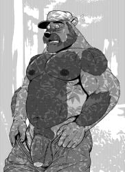 2024 abs anthro arm_hair balls barazoku bear beard belly biceps blush body_hair bottomwear canid canine canis caught clothed clothing deltoids facial_hair flaccid forearm_hair forearm_muscles forearms foreskin genitals greyscale hat headgear headwear hi_res hybrid kobern looking_at_viewer male mammal mature_male maychin monochrome musclegut muscular mythological_canine mythological_creature mythology navel nipples open_bottomwear open_clothing open_mouth open_pants outside pants pecs penis shocked shoulder_hair slightly_chubby solo surprised topless triceps trucker_hat undressing vein veiny_penis werecanid werecanine werecreature wereursid werewolf wide_eyed wolf