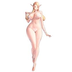 3d 3d_model alternate_costume barefoot beauty_mark blonde_hair blue_eyes bodysuit elf elf_ears elf_female everette_(horizon_walker) feet functionally_nude functionally_nude_female game_cg hi_res highres horizon_walker huge_breasts large_breasts legs lingerie lips lipstick massive_breasts mature mature_female mole mole_under_mouth navel official_art pointy_ears simple_background thick_thighs thighs transparent_clothing wide_hips