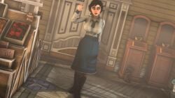 3d bioshock bioshock_infinite blue_eyes brown_hair busty dinoboy555 elizabeth_comstock female female_focus hourglass_figure long_hair ponytail tagme wide_hips