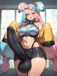 1futa ai_generated big_ass big_balls blush breasts erect_penis erection female foreskin futa_only futanari grapesss huge_breasts huge_cock iono_(pokemon) large_penis looking_at_viewer navel nude penis pokemon solo solo_futa testicles thighs uncensored veins veiny_penis