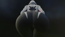 1girls 3d animated ass ass_focus ass_on_glass ass_press bodysuit female from_behind hood huge_ass jiggle kishi marvel marvel_comics shiny shiny_clothes skin_tight solo spider-gwen tagme video