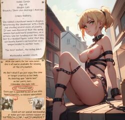 ai_generated anime blonde_hair bondage bondage bounty_hunters chains collar cute edited fantasy feet female fictional green_eyes market naked nude photoshop roleplay short_hair slave slavegirl slavery small_boobs small_breasts small_tits teen waifu